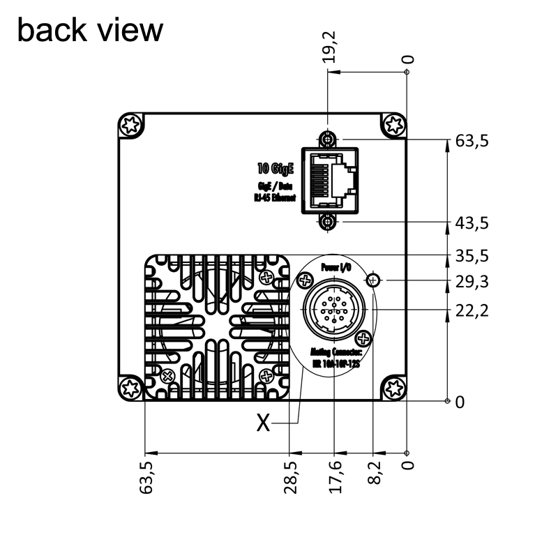 设计图 hr387CXGE 背面（所有尺寸以毫米为单位）