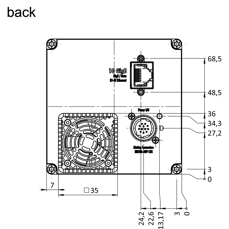 shr461CXGE 背面设计图（所有尺寸以毫米为单位）